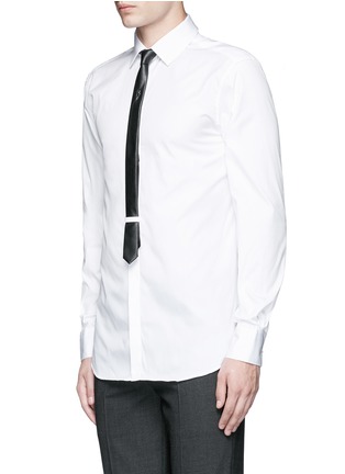 Front View - Click To Enlarge - NEIL BARRETT - Thunderbolt pin faux leather tie tuxedo shirt