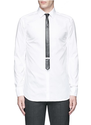 Main View - Click To Enlarge - NEIL BARRETT - Thunderbolt pin faux leather tie tuxedo shirt
