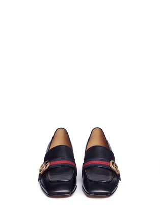 Front View - Click To Enlarge - GUCCI - GG pearl heel web stripe leather loafers pumps