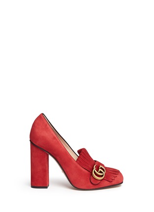 Main View - Click To Enlarge - GUCCI - 'Marmont' kiltie fringe suede loafer pumps