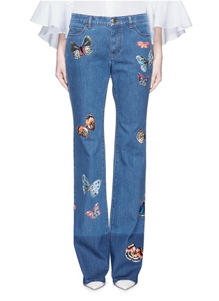 Detail View - Click To Enlarge - VALENTINO GARAVANI - Butterfly embroidery patch straight leg jeans