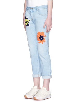 Front View - Click To Enlarge - STELLA MCCARTNEY - Bonded flower print light washed boyfriend jeans