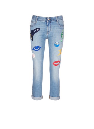 Main View - Click To Enlarge - STELLA MCCARTNEY - Embroidered patch appliqué washed jeans
