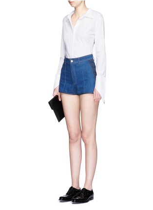 Figure View - Click To Enlarge - ALEXANDER MCQUEEN - Lace-up side mini denim shorts