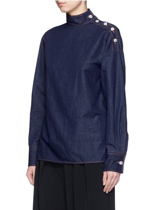 Front View - Click To Enlarge - EMILIO PUCCI - Logo enamel button chambray top