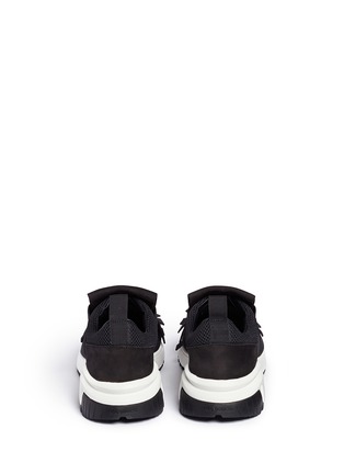 Back View - Click To Enlarge - NEIL BARRETT - Leather fringe mesh runner sneakers