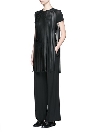 Figure View - Click To Enlarge - NEIL BARRETT - Fringe eco leather stretch jersey T-shirt