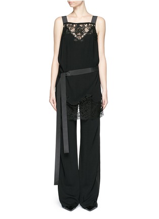 Main View - Click To Enlarge - GIVENCHY - Open back lace trim apron cady jumpsuit