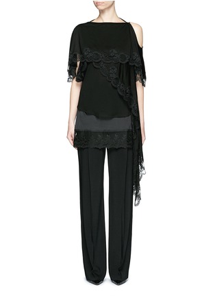 Main View - Click To Enlarge - GIVENCHY - Open back lace trim asymmetric hem top