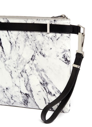 Detail View - Click To Enlarge - BALENCIAGA - 'Phileas' marble print leather zip pouch