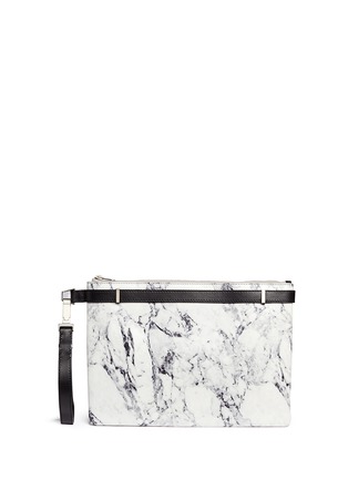 Back View - Click To Enlarge - BALENCIAGA - 'Phileas' marble print leather zip pouch