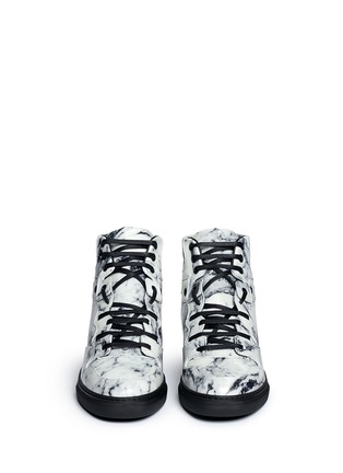 Front View - Click To Enlarge - BALENCIAGA - Marble print leather high top sneakers