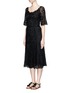 Front View - Click To Enlarge - - - Ruffle hem scoop neck lace midi dress