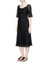 Figure View - Click To Enlarge - - - Ruffle hem scoop neck lace midi dress