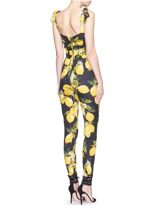 Back View - Click To Enlarge - - - Lemon print ruched silk jumpsuit
