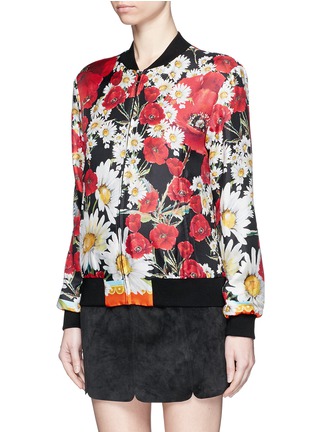 Front View - Click To Enlarge - - - Daisy poppy print silk twill bomber jacket