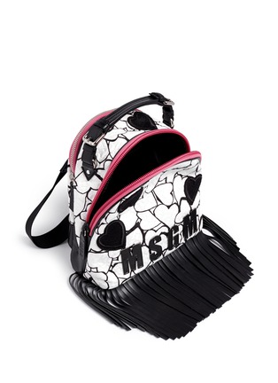 Detail View - Click To Enlarge - MSGM - Heart print embroidery matelassé logo fringe backpack