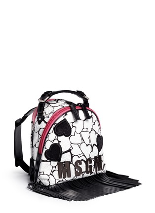 Figure View - Click To Enlarge - MSGM - Heart print embroidery matelassé logo fringe backpack