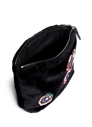 Detail View - Click To Enlarge - MSGM - Mixed media embellished faux fur clutch