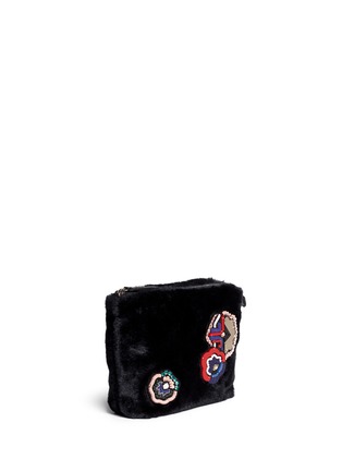 Front View - Click To Enlarge - MSGM - Mixed media embellished faux fur clutch