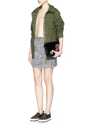 Figure View - Click To Enlarge - MSGM - Mixed media embellished faux fur clutch