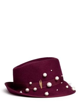 Figure View - Click To Enlarge - PIERS ATKINSON - 'Virna' faux pearl wool felt trilby hat