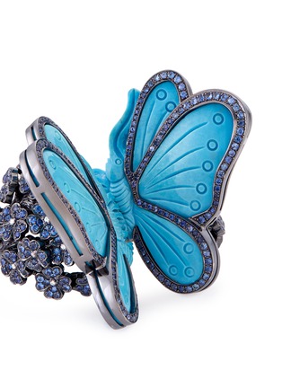 Detail View - Click To Enlarge - LYDIA COURTEILLE - Diamond sapphire turquoise 18k gold butterfly two finger ring