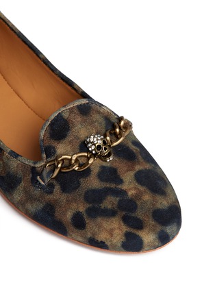 Detail View - Click To Enlarge - ASH - Ilka chain and skull leopard print suede flats