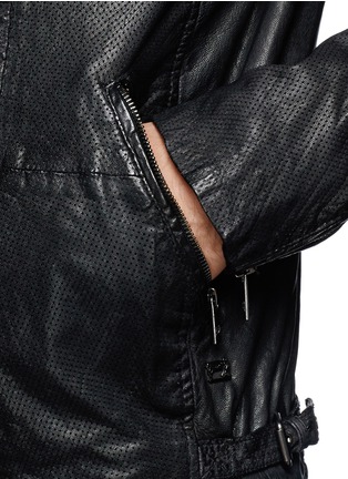Detail View - Click To Enlarge - SCOTCH & SODA - Quilted perforate leather biker jacket