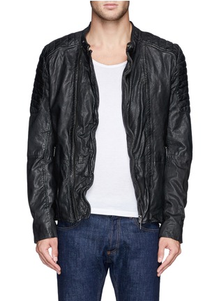 Main View - Click To Enlarge - SCOTCH & SODA - Quilted perforate leather biker jacket