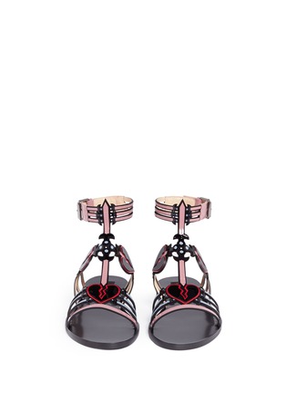 Front View - Click To Enlarge - VALENTINO GARAVANI - 'Love Blade' patent leather strappy sandals