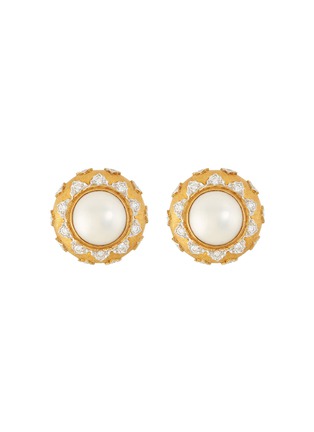 Main View - Click To Enlarge - BUCCELLATI - Diamond pearl 18k yellow gold stud clip earrings