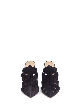 Front View - Click To Enlarge - CHARLOTTE OLYMPIA - 'Amazonia' Monstera leaf cutout suede mules