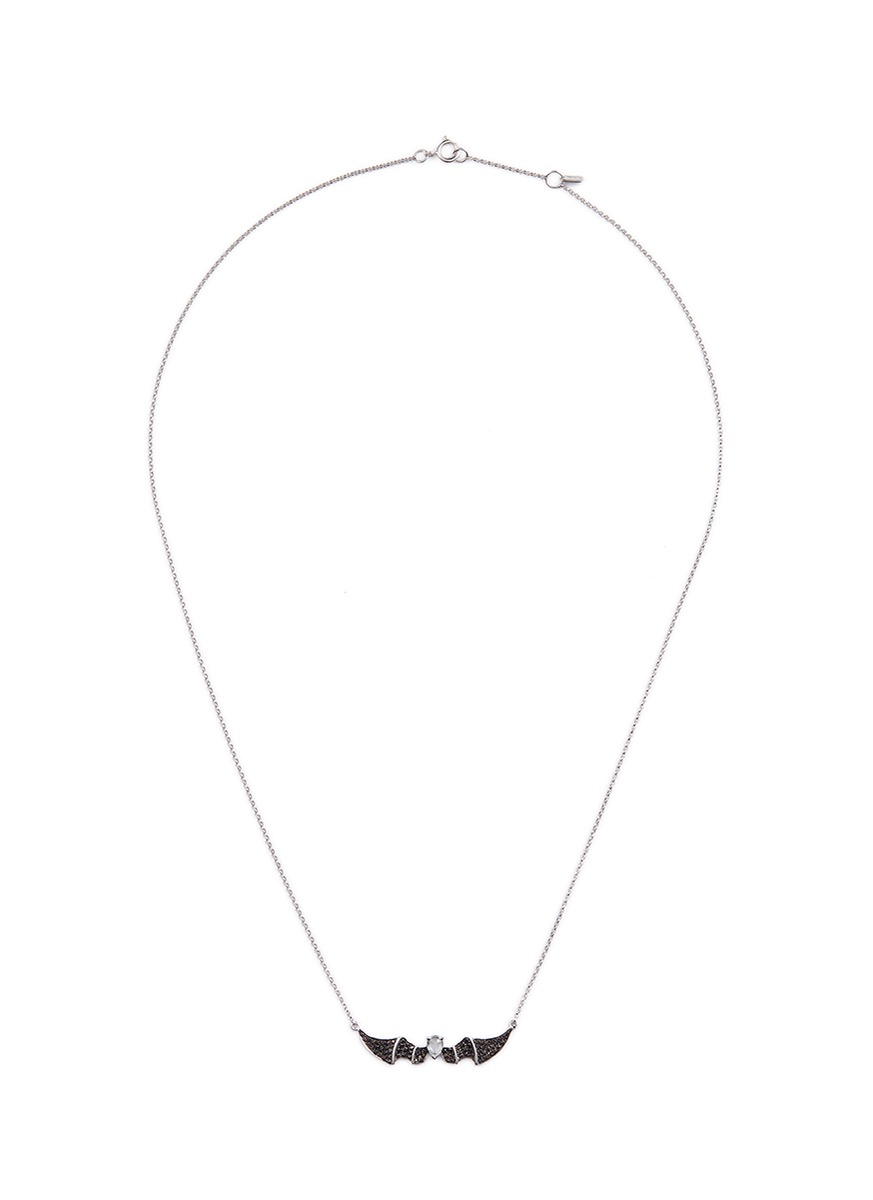 ’Alto’ black diamond sapphire 18k white gold bat pendant necklace