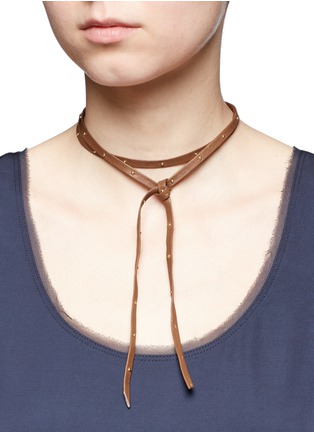 Figure View - Click To Enlarge - FALLON - Hammered stud wraparound leather choker