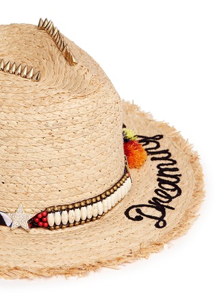 Detail View - Click To Enlarge - VENNA - 'Dreaming' beaded pompom embroidered straw hat