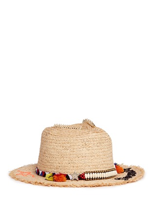 Main View - Click To Enlarge - VENNA - 'Dreaming' beaded pompom embroidered straw hat