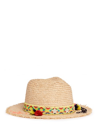 Main View - Click To Enlarge - VENNA - 'Dreaming' tribal embroidered pompom band straw hat