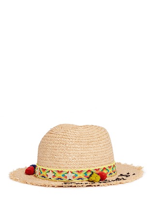 Figure View - Click To Enlarge - VENNA - 'Dreaming' tribal embroidered pompom band straw hat