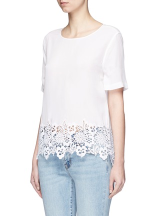 Front View - Click To Enlarge - EQUIPMENT - 'Brynn' lace hem silk T-shirt
