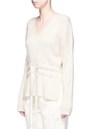 Front View - Click To Enlarge - MS MIN - Tie waist wool rib knit sweater