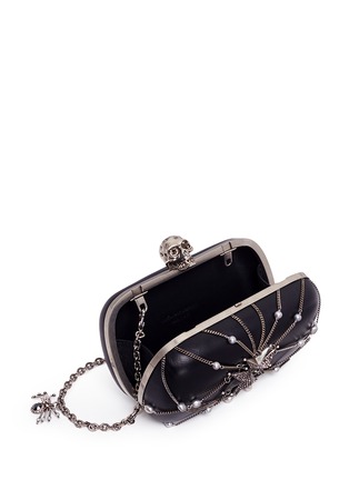 Detail View - Click To Enlarge - ALEXANDER MCQUEEN - Crystal star harness skull leather box clutch