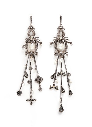 Main View - Click To Enlarge - ALEXANDER MCQUEEN - Crystal faux pearl fringe drop earrings