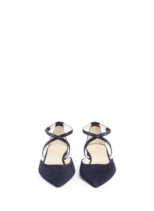 Front View - Click To Enlarge - J.CREW - Suede cross-strap crystal flats
