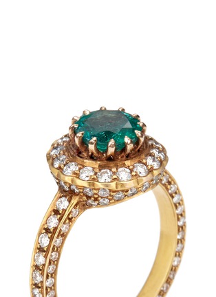 Detail View - Click To Enlarge - AISHWARYA - Diamond pavé emerald 18k yellow gold plated ring