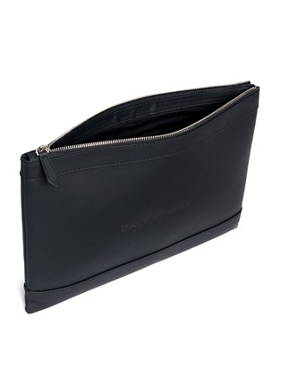 Detail View - Click To Enlarge - BALENCIAGA - Navy Clip' medium perforated logo leather zip pouch