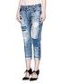Front View - Click To Enlarge - 72877 - Knit patch distressed jeans
