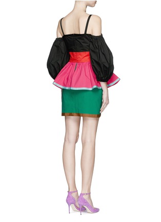 Back View - Click To Enlarge - ISA ARFEN - Colourblock off-shoulder puff sleeve dress