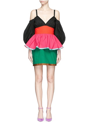 Main View - Click To Enlarge - ISA ARFEN - Colourblock off-shoulder puff sleeve dress