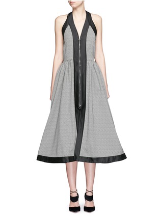 Main View - Click To Enlarge - ISA ARFEN - Fuzzy stripe zip front halterneck dress